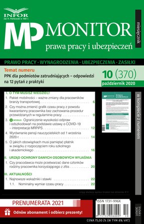 Monitor Prawa Pracy i Ubezpieczeń 10/2020
